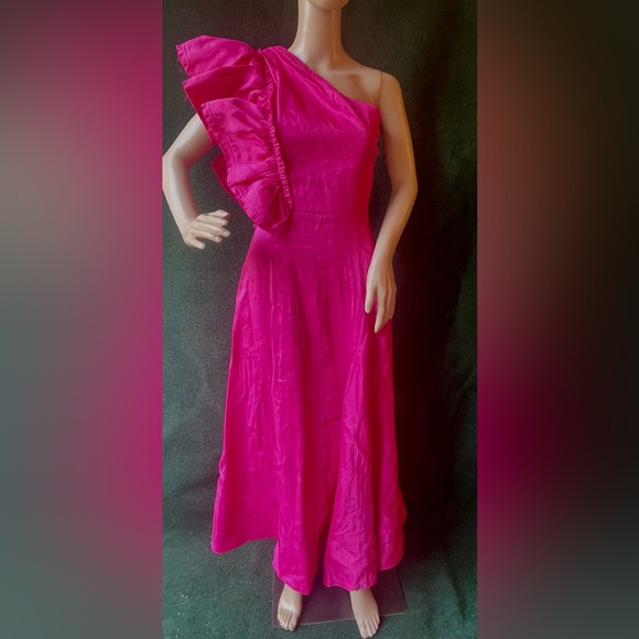 Aje bonjour asymmetrical midi dress in Fuchsia - Picture 3 of 6